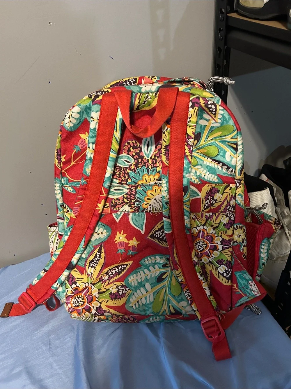 Vera Bradley Red Floral Print Backpack with Teal & Yellow Accents